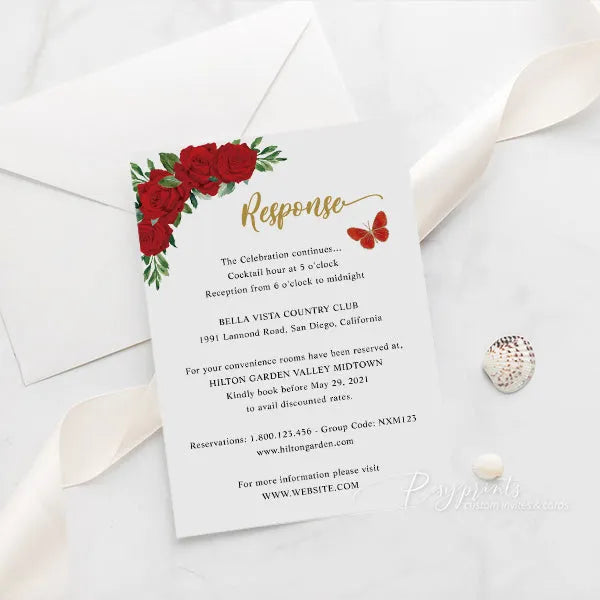 red and gold butterfly acrylic quince invitations ROSYA88 - Rosy Prints
