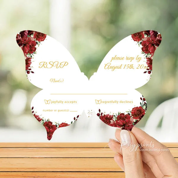 red and gold butterfly quinceanera invitations RPS45 - Rosy Prints