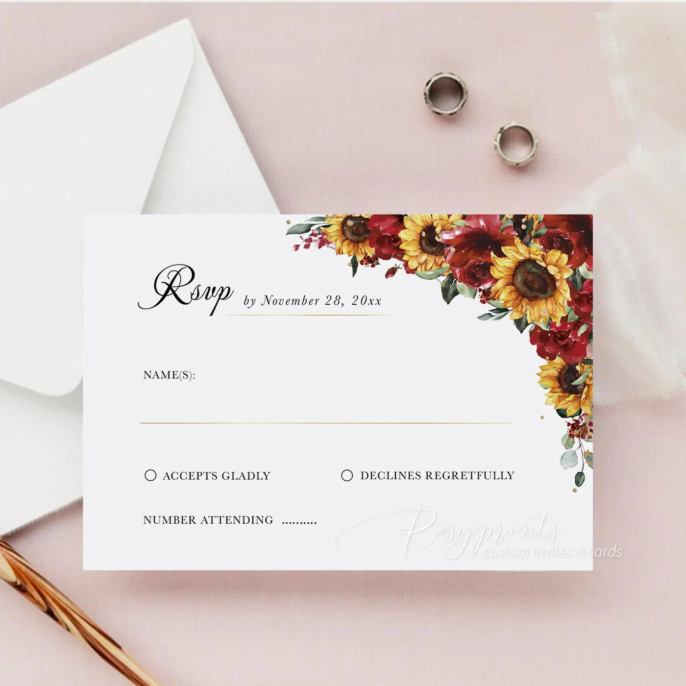 red roses and sunflower rustic acrylic wedding invitations ROSYA120
