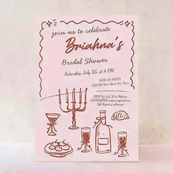 Retro Red and Pink Wine Taste Bridal Shower Invitations RPB03 - Rosy Prints