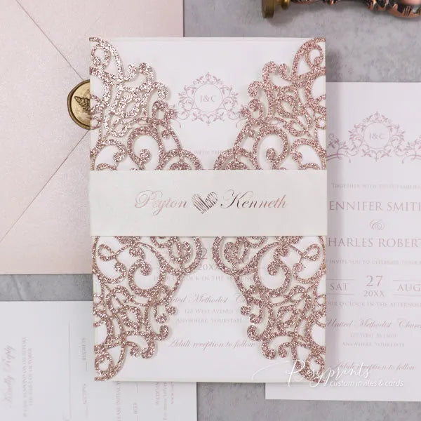 Luxury Foil Dusty Rose Gold Wedding Invitations Quinceanera ROSG35 - Rosy Prints
