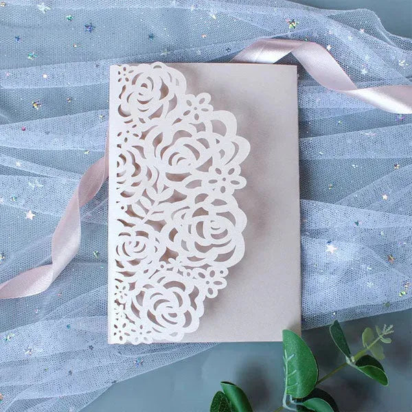 romantic blush pink roses disney fairytale wedding invitations ROSYP64 - Rosy Prints