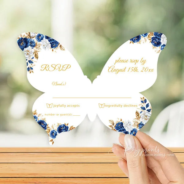 royal blue and gold birthday butterfly invitations RPS43 - Rosy Prints