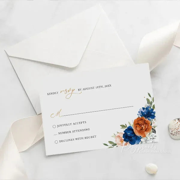 orange and royal blue acrylic wedding invitations ROSYA82 - Rosy Prints