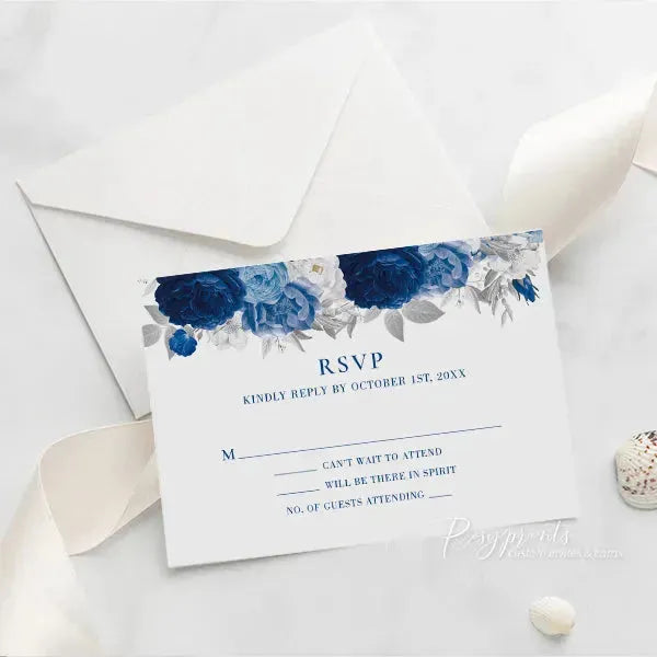 royal blue floral quinceanera acrylic invitations ROSYA33 - Rosy Prints