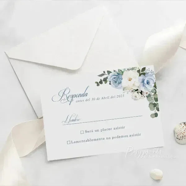 light blue Spanish acrylic quinceanera invitations ROSYA57 - Rosy Prints