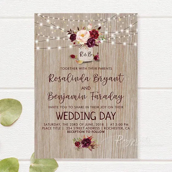 rustic floral mason jar wedding invitations RPFLAT15 - Rosy Prints