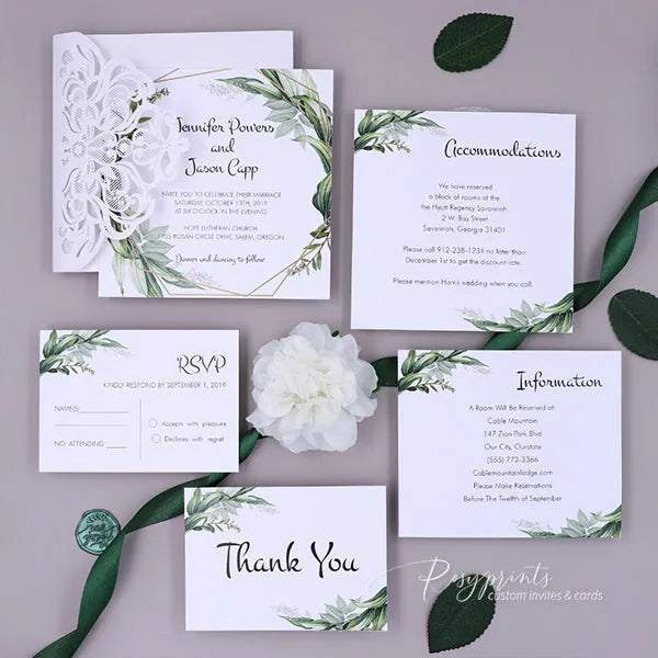 sage green and white pocket wedding invitations ROSYP46 - Rosy Prints