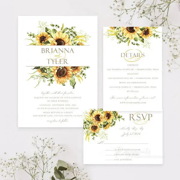 rustic country sunflower vellum wedding invitations ROSYV10 - Rosy Prints