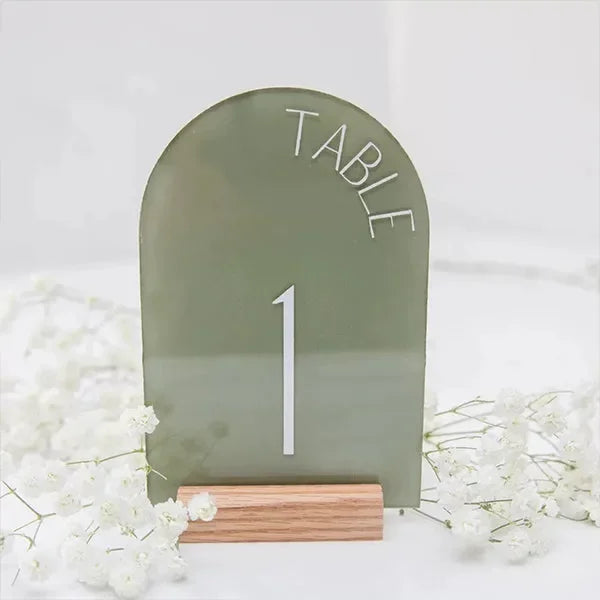 sage green acrylic table numbers with wooden base, 5sets - Rosy Prints