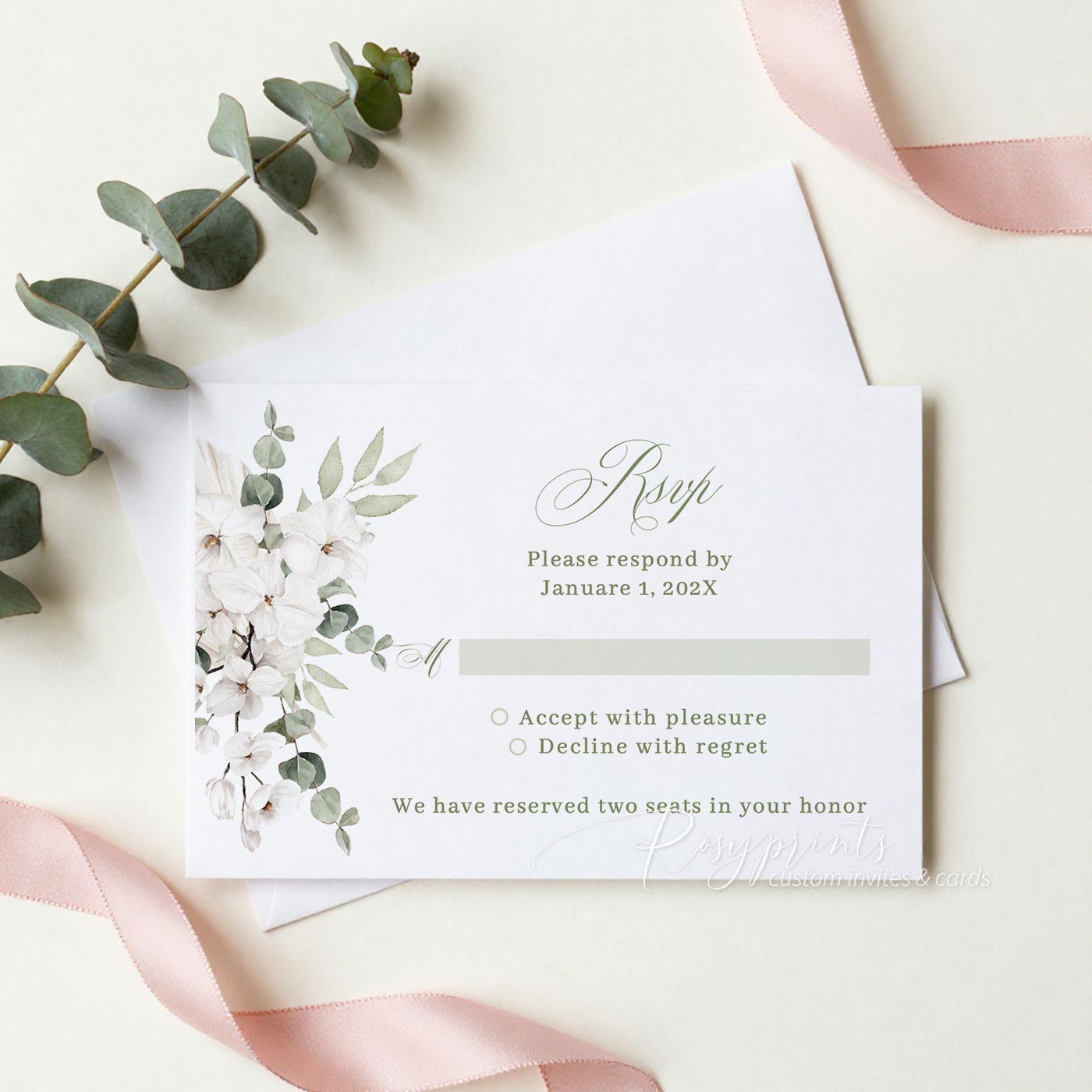 sage green and white clear acrylic wedding invitation