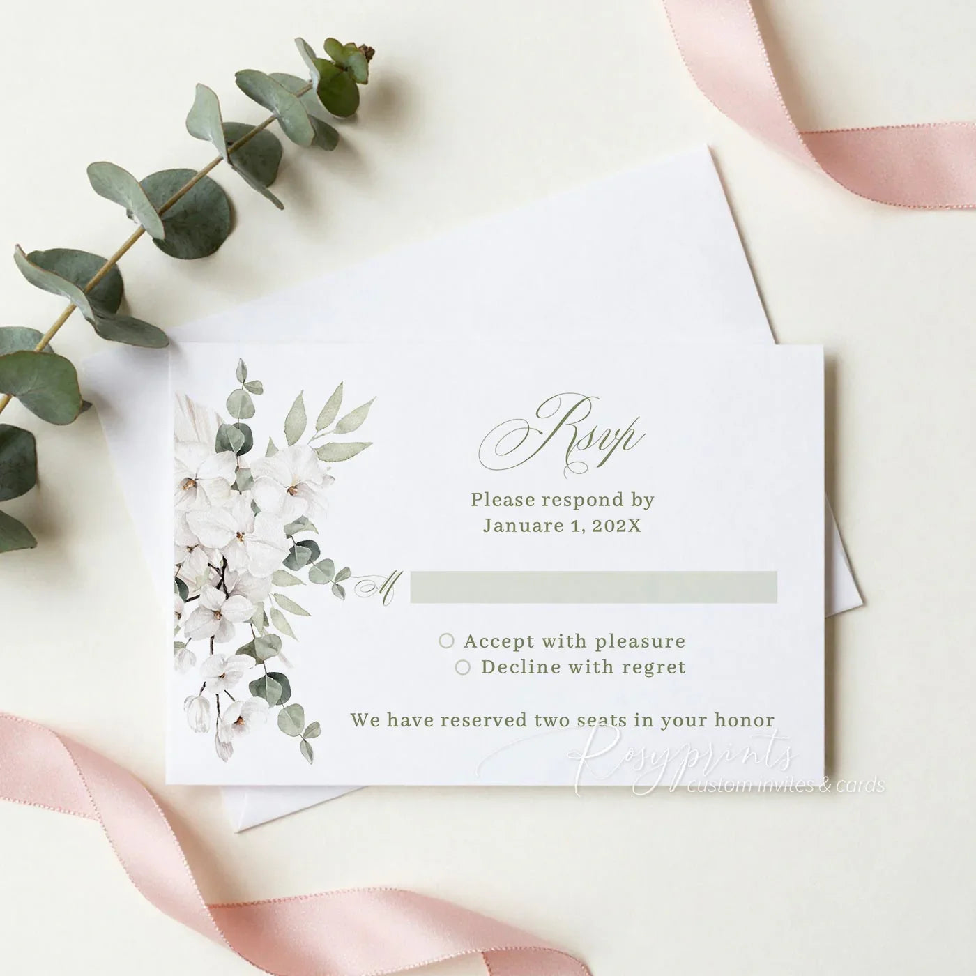 sage green and white clear acrylic wedding invitation