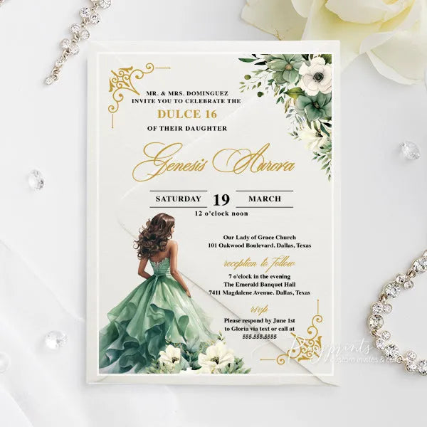 enchanted forest green acrylic sweet 16 party invitations ROSYA86 - Rosy Prints