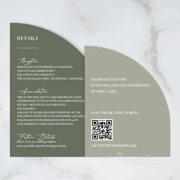 sage green half arched wedding invitations RPS11 - Rosy Prints