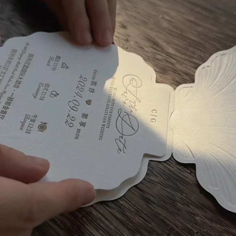 beach pearl white seashell letterpress save the dates