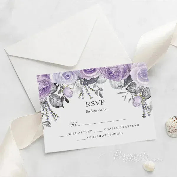 shades of purple floral acrylic wedding invitations ROSYA18 - Rosy Prints
