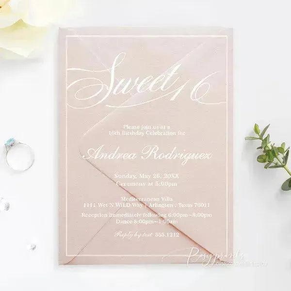 calligraphy purple acrylic sweet 16 invitations ROSYA16 - Rosy Prints