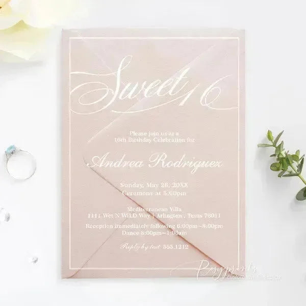 calligraphy purple acrylic sweet 16 invitations ROSYA16 - Rosy Prints