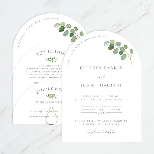 modern green leaf arch overlay wedding invitations RPS53