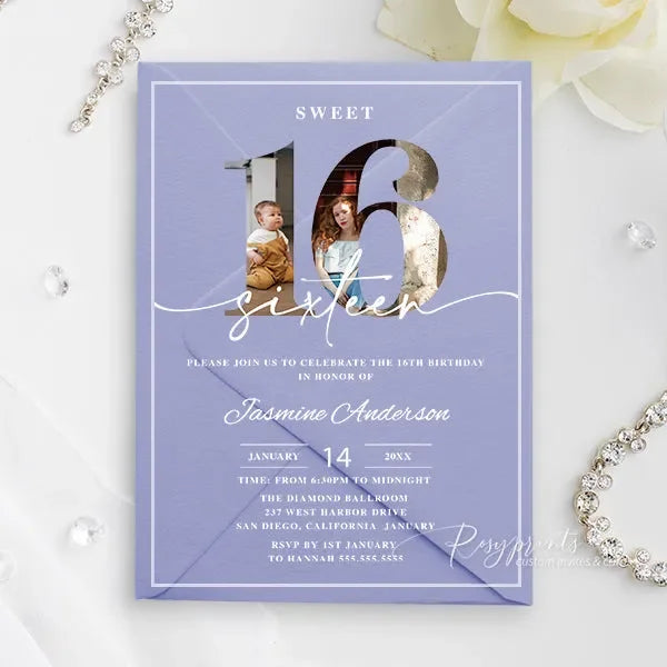custom acrylic sweet sixteen invitations with photo ROSYA90 - Rosy Prints