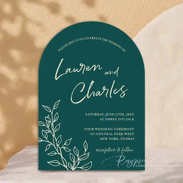 teal and rust arched wedding invitations RPS12 - Rosy Prints