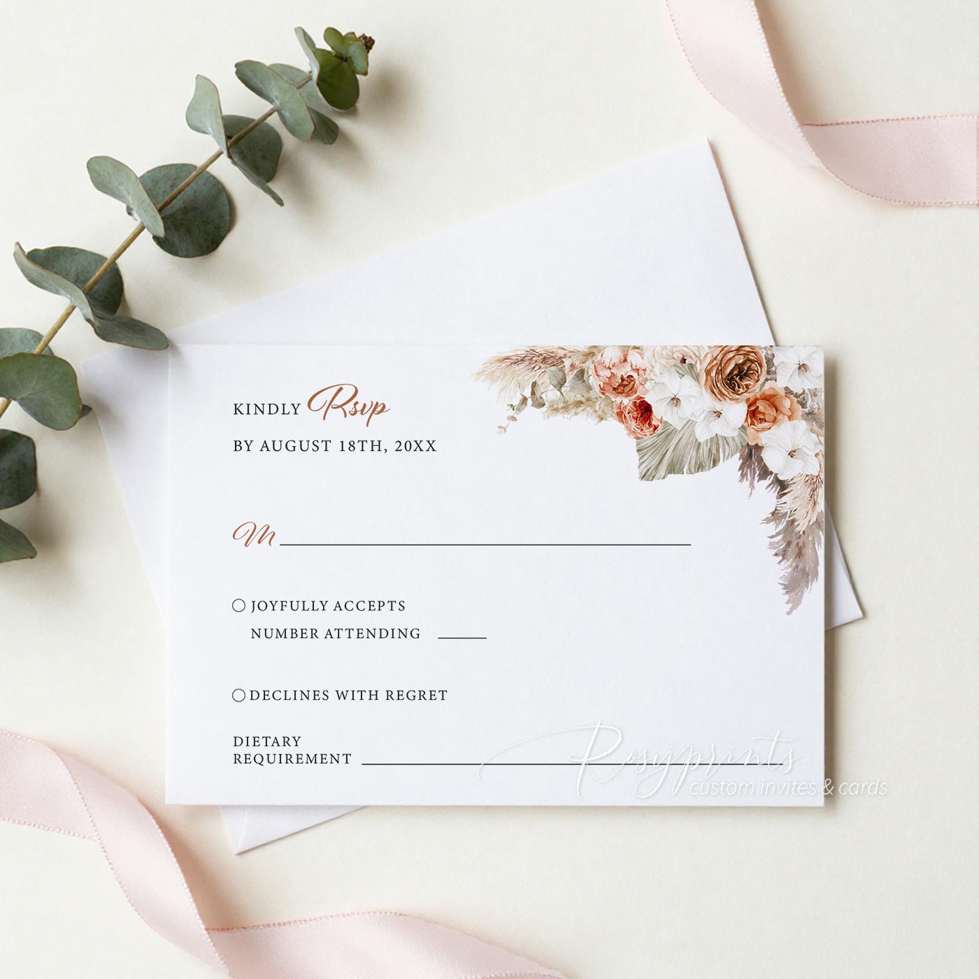 boho burnt orange terracotta clear acrylic wedding invitations