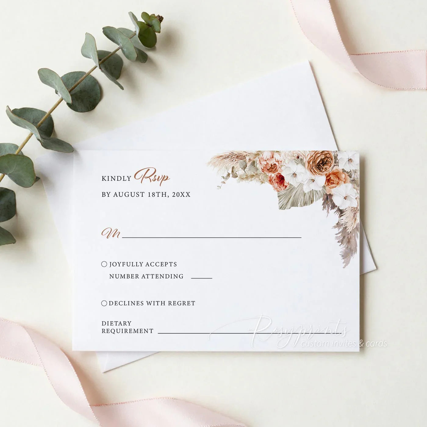 boho burnt orange terracotta clear acrylic wedding invitations