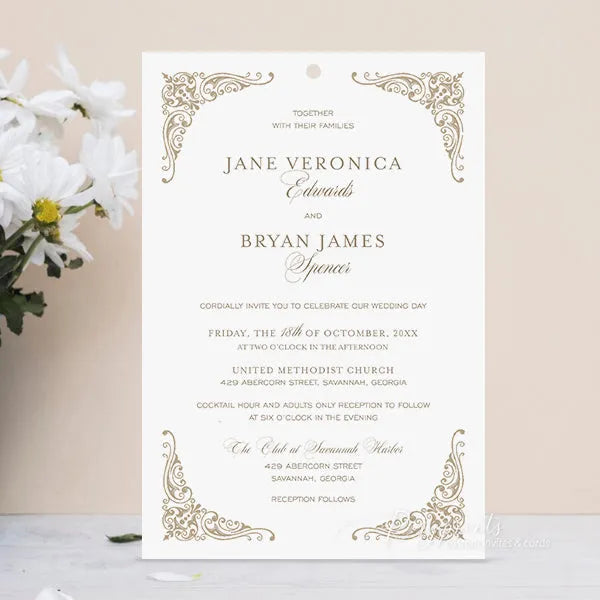 beige vintage wedding invitations with foil velvet pocket ROSYP47 - Rosy Prints