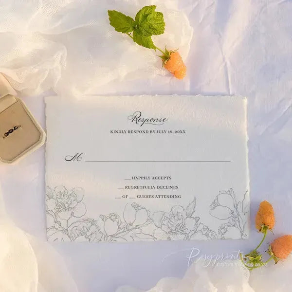 botanical floral deckled edge wedding invitations ROSYD10 - Rosy Prints
