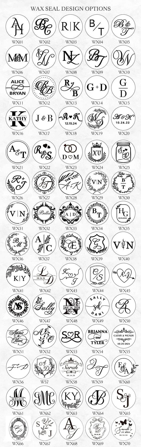 monogram initial wax seals for invitations, Self adhesive, Premade, 10pcs/set