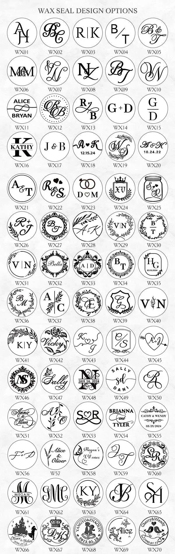 monogram initial wax seals for invitations, Self adhesive, Premade, 10pcs/set - Rosy Prints
