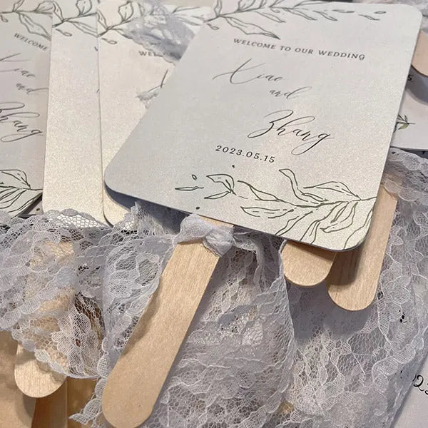 custom wedding program fan with lace bow ROSYWP03 - Rosy Prints