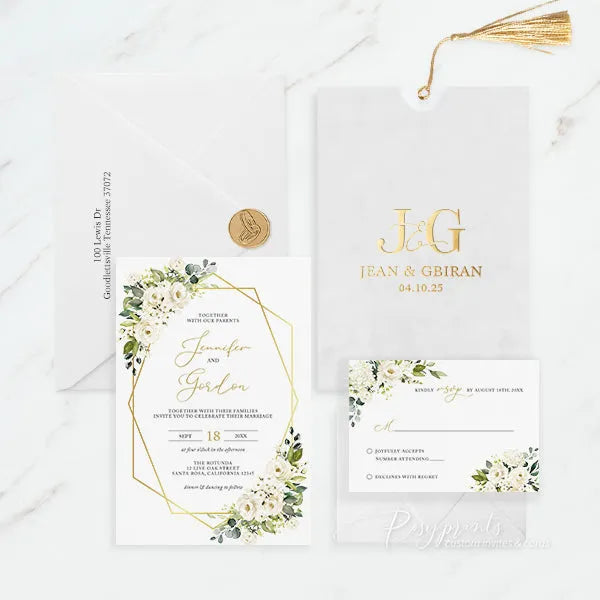 ivory flowers gold foil velvet wedding invitations ROSYP53 - Rosy Prints