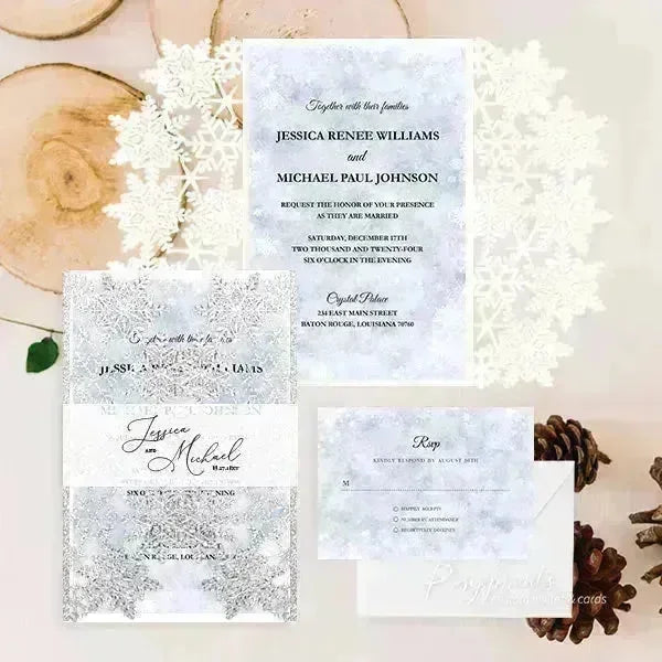 winter blue and silver snowflake wedding invitations ROSG23 - Rosy Prints