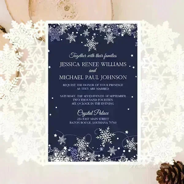 winter blue and silver snowflake wedding invitations ROSG23 - Rosy Prints