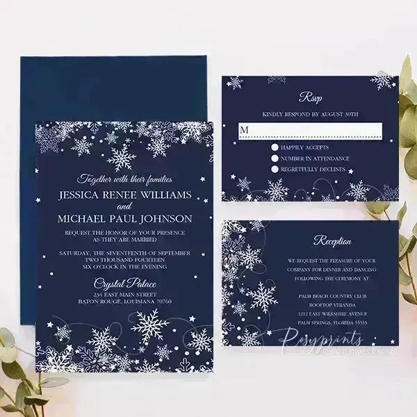 winter blue and silver snowflake wedding invitations ROSG23 - Rosy Prints