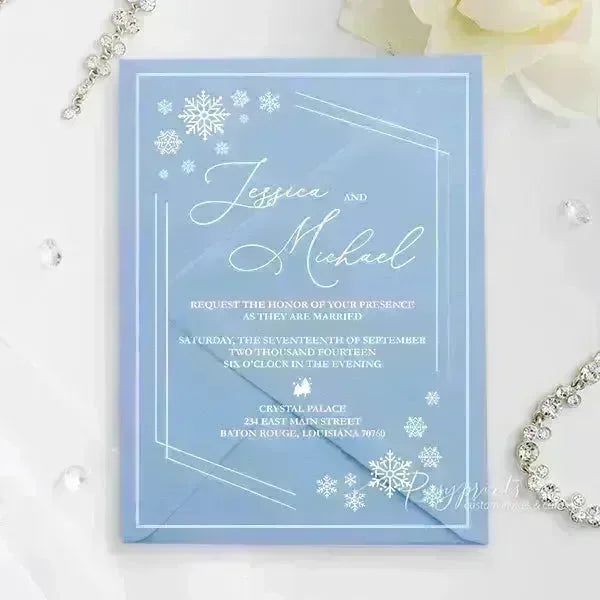 clear acrylic white snowflake winter invitations ROSYA84 - Rosy Prints