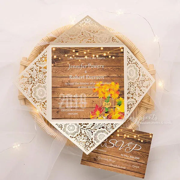 fall rustic wedding invitations with mason jar and maple leaf ROSYP63 - Rosy Prints