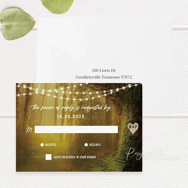 Carved heart enchanted forest wedding invitations RPS22 - Rosy Prints