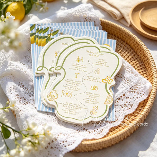 letterpress wedding invitations in yellow and green