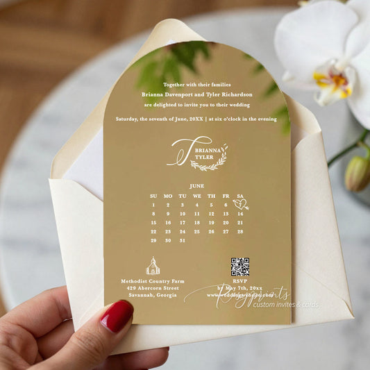 gold mirror acrylic wedding invitations with qr code