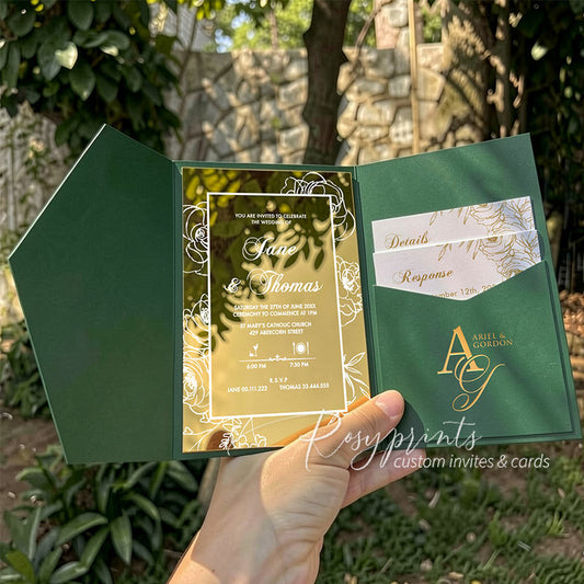 Emerald Green Pocket Wedding Invitations