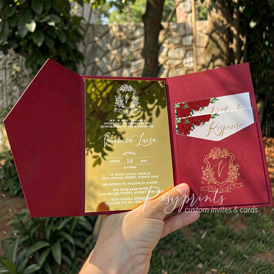 burgundy and red quince invitations