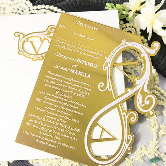 gold mirror acrylic wedding invitations