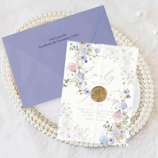 Purple Wedding Invite, lavender wedding card, purple floral invitations