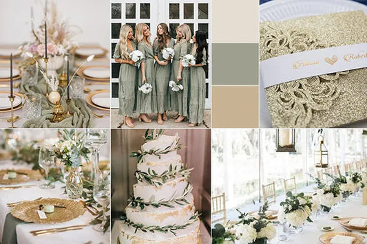 Sage Green and Gold Wedding, gold wedding invitations