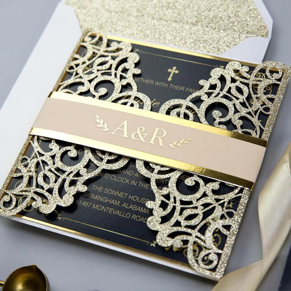 traditional wedding invitations, catholic wedding cards - Rosy Prints