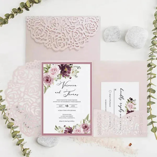 Dusty rose wedding invitations - Rosy Prints
