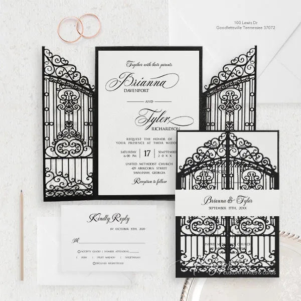black and white wedding invitations - Rosy Prints