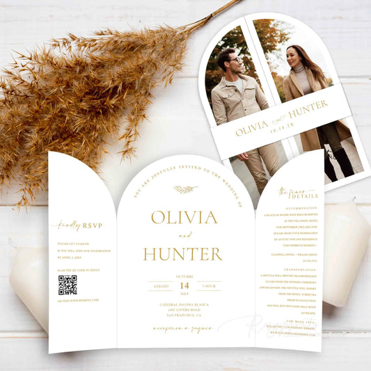 arch shape gatefold wedding invitations w/ Photo, All-in-One